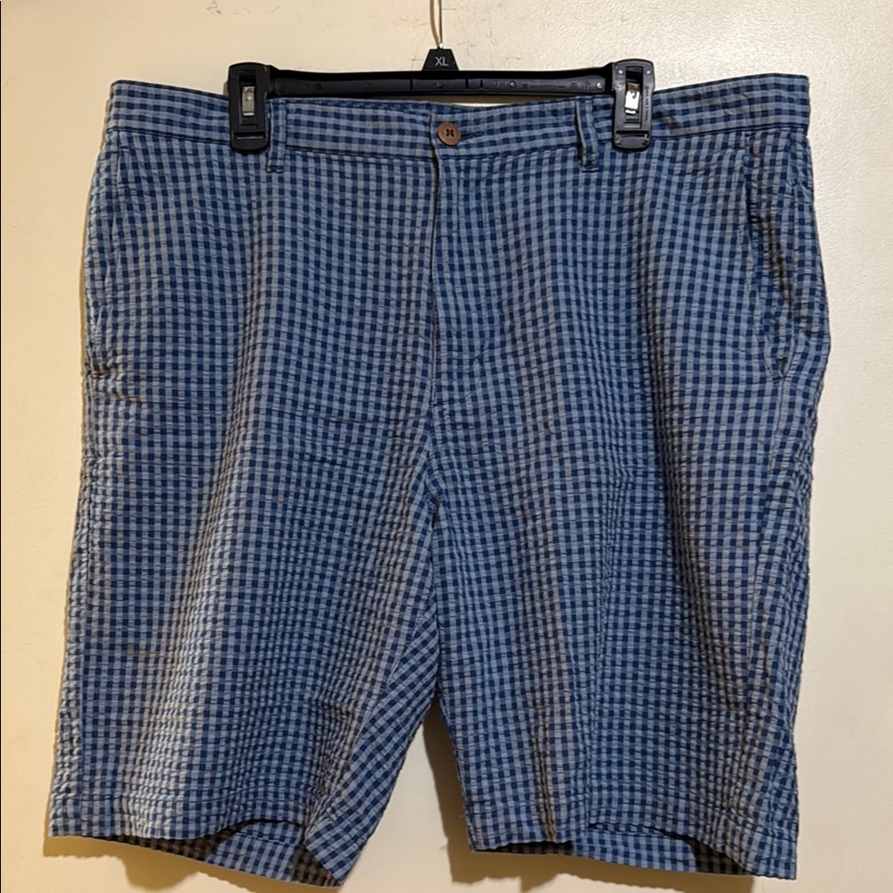 Blue Flat Front Checkered Shorts